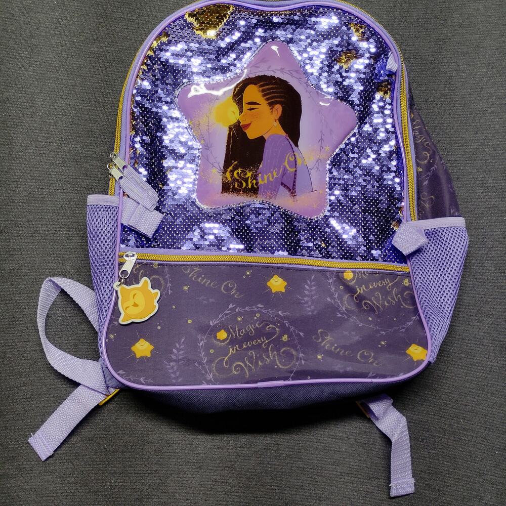 Disney Wish Asha Sequin Backpack Purple Magic Wish Kids Bag